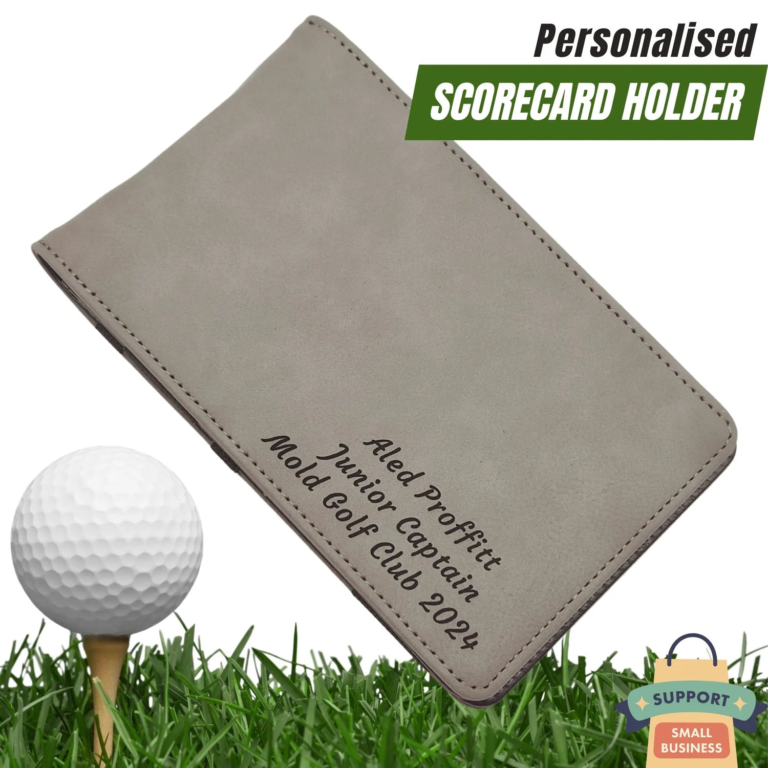 Personalised Golf Scorecard Holder | Grey PU Leather with Black Engraving | Suitable for all Golfers |  Birthday | Christmas Gift, Present