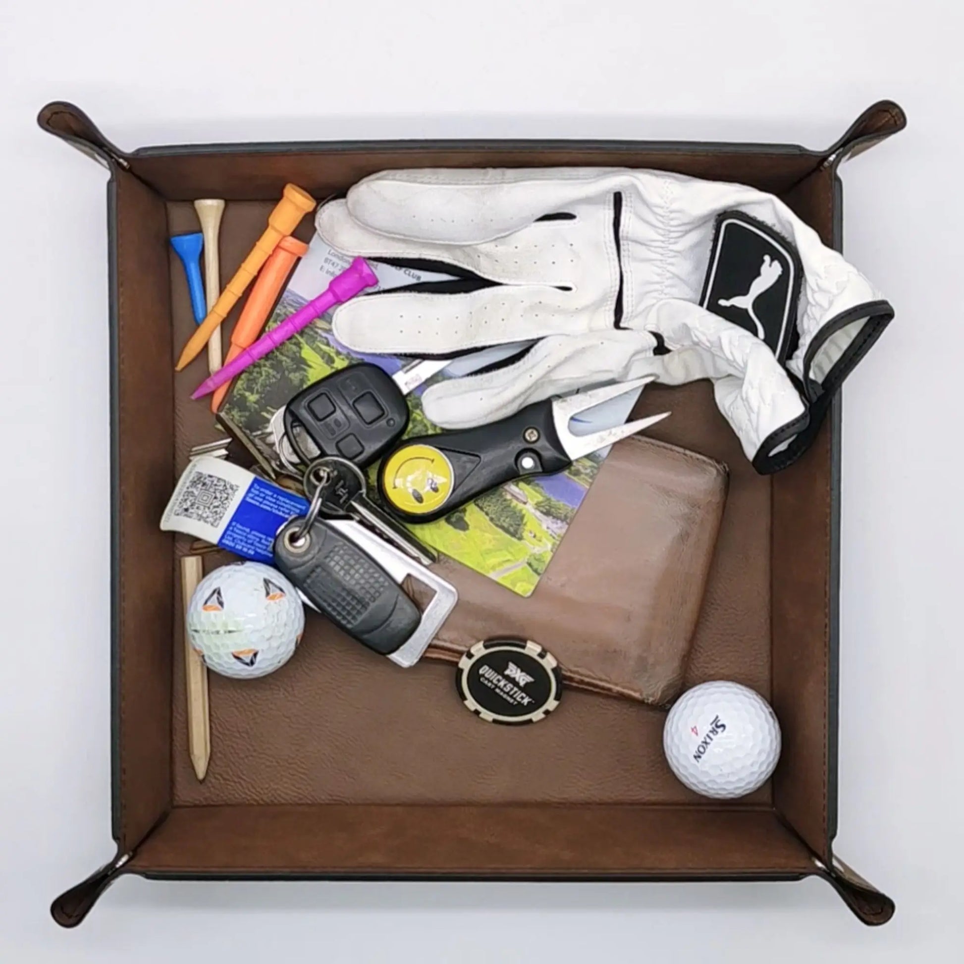 Leather Golf Tray | Catch-All for Balls, Tees, Scorecards | 6 Designs | Birthday Present, Father's Day Gift Idea | Golf Gifts Direct