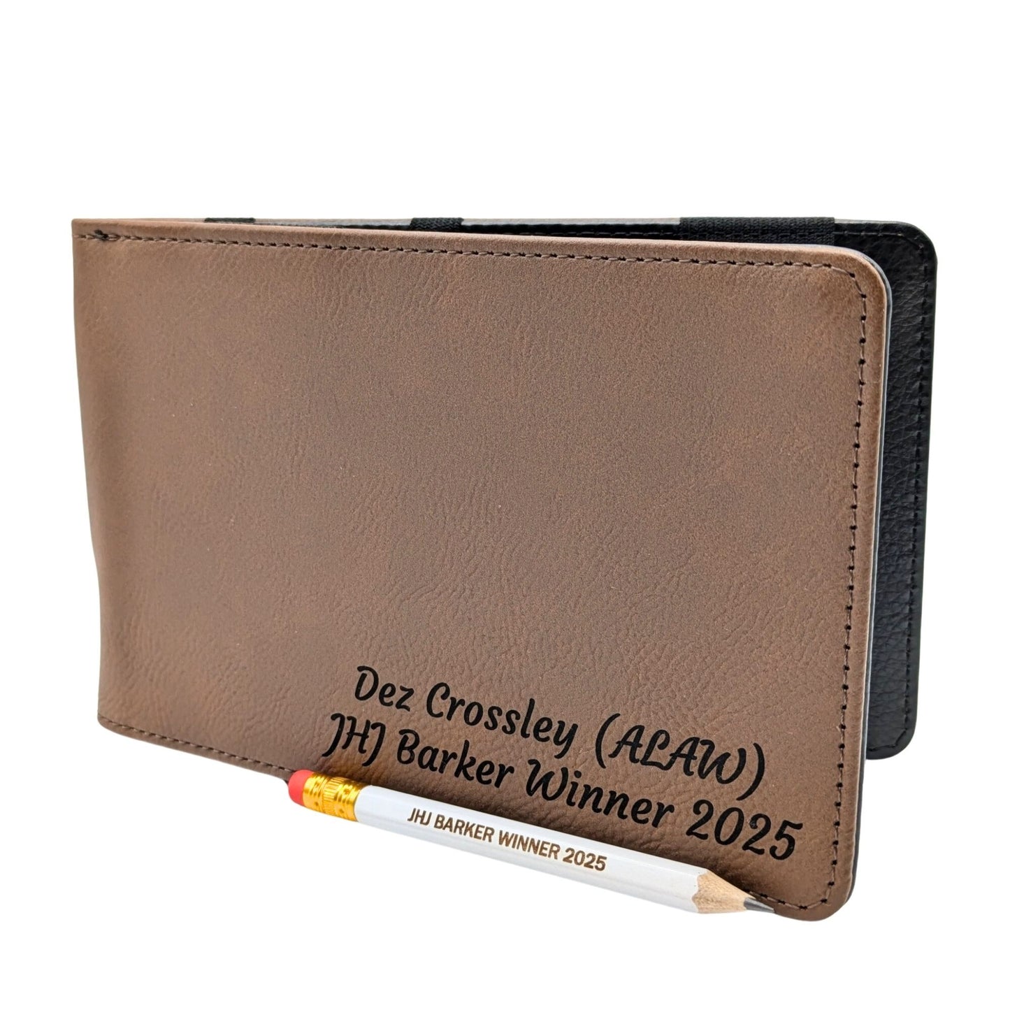 Personalised Golf Scorecard Holder | Brown PU Leather with Black | Engraving | Matching Pencil
