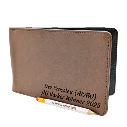Personalised Golf Scorecard Holder | Brown PU Leather with Black | Engraving | Matching Pencil