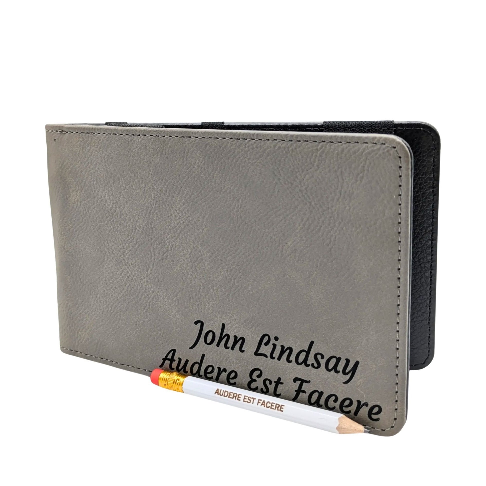 Personalised Golf Scorecard Holder with Matching Pencil | Grey PU Leather with Black Engraving | Suitable for all Golfers |  Birthday | Christmas Gift, Present