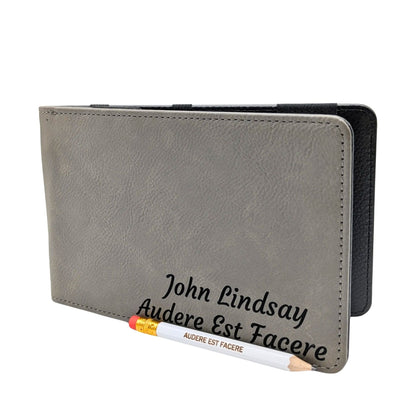 Personalised Golf Scorecard Holder with Matching Pencil | Grey PU Leather with Black Engraving | Suitable for all Golfers |  Birthday | Christmas Gift, Present