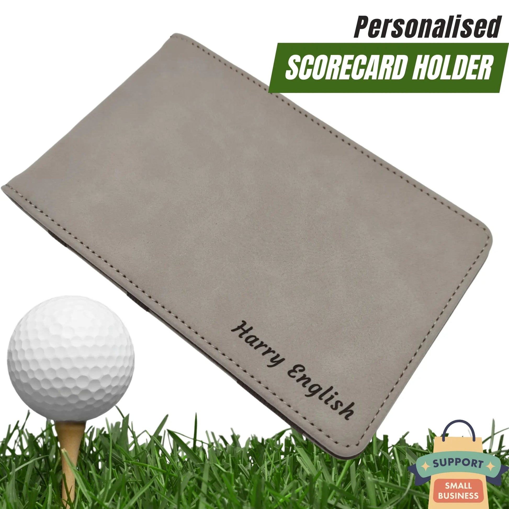 Personalised Golf Scorecard Holder | Grey PU Leather with Black Engraving | Suitable for all Golfers |  Birthday | Christmas Gift, Present