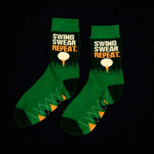 Funny Golf Socks | Swing Swear Repeat | Novelty Gift for Golfers | Golf Gifts Direct