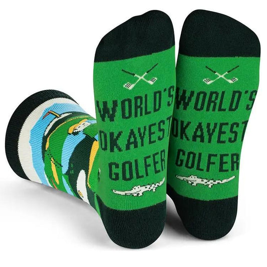 Funny Golf Socks | World’s Okayest Golfer | Novelty Gift for Golfers | Golf Gifts Direct - Golf Gifts Direct
